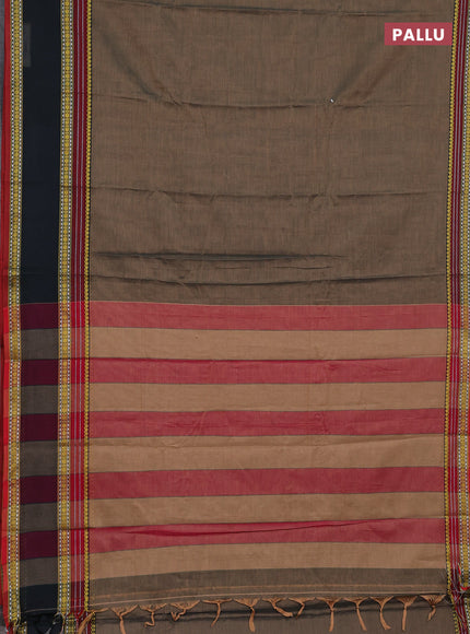 Narayanpet cotton saree chikku shade and dark olive green with plain body and rettapet thread woven border