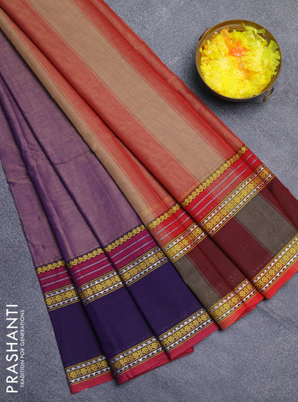 Narayanpet cotton saree lavender and violet with plain body and rettapet thread woven border