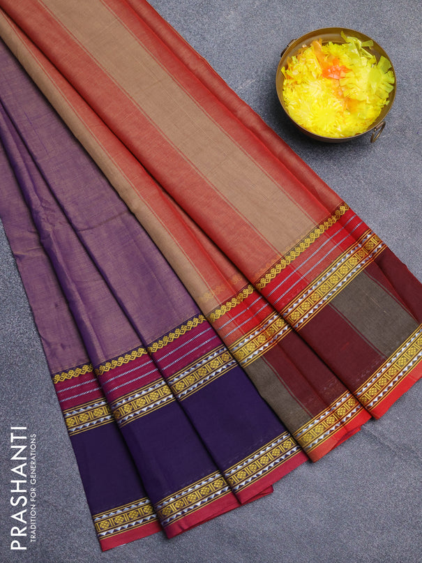 Narayanpet cotton saree lavender and violet with plain body and rettapet thread woven border