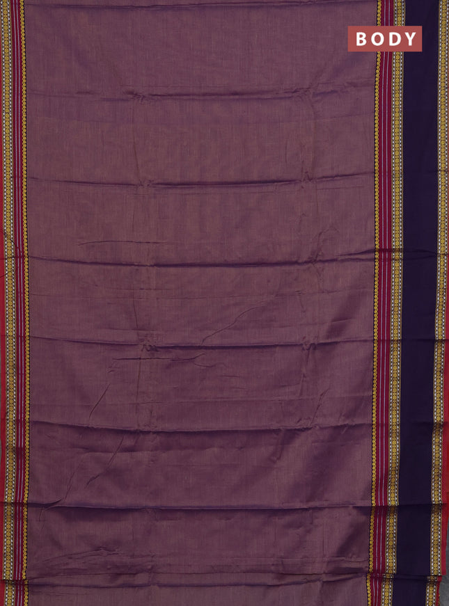 Narayanpet cotton saree lavender and violet with plain body and rettapet thread woven border