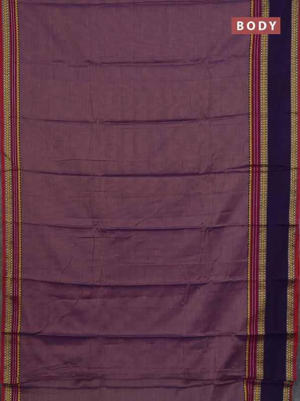 Narayanpet cotton saree lavender and violet with plain body and rettapet thread woven border