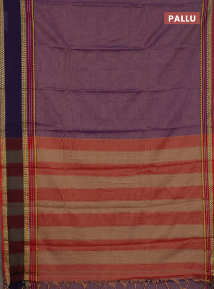 Narayanpet cotton saree lavender and violet with plain body and rettapet thread woven border