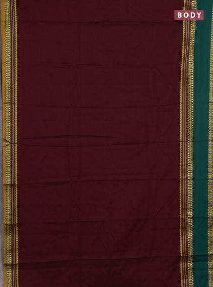 Narayanpet cotton saree deep wine shade and green with plain body and rettapet thread woven border
