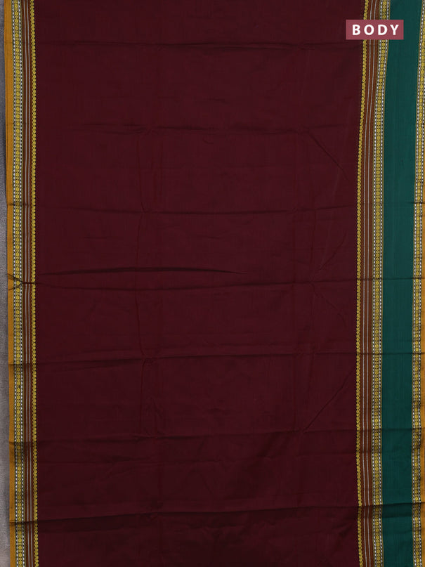 Narayanpet cotton saree deep wine shade and green with plain body and rettapet thread woven border