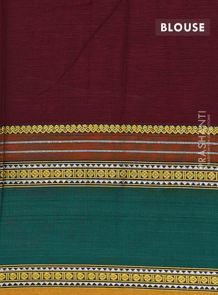 Narayanpet cotton saree deep wine shade and green with plain body and rettapet thread woven border