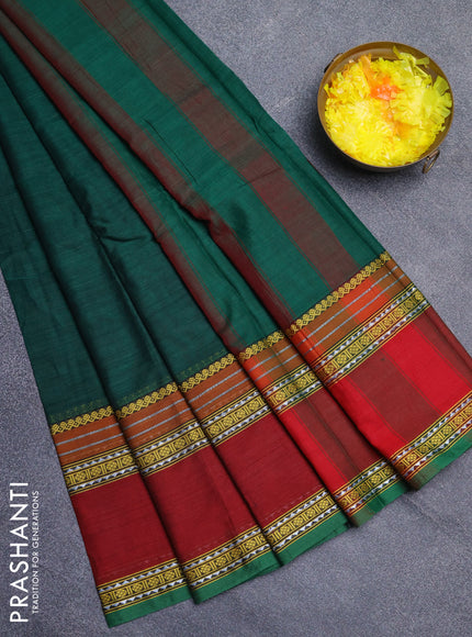 Narayanpet cotton saree green and maroon with plain body and rettapet thread woven border