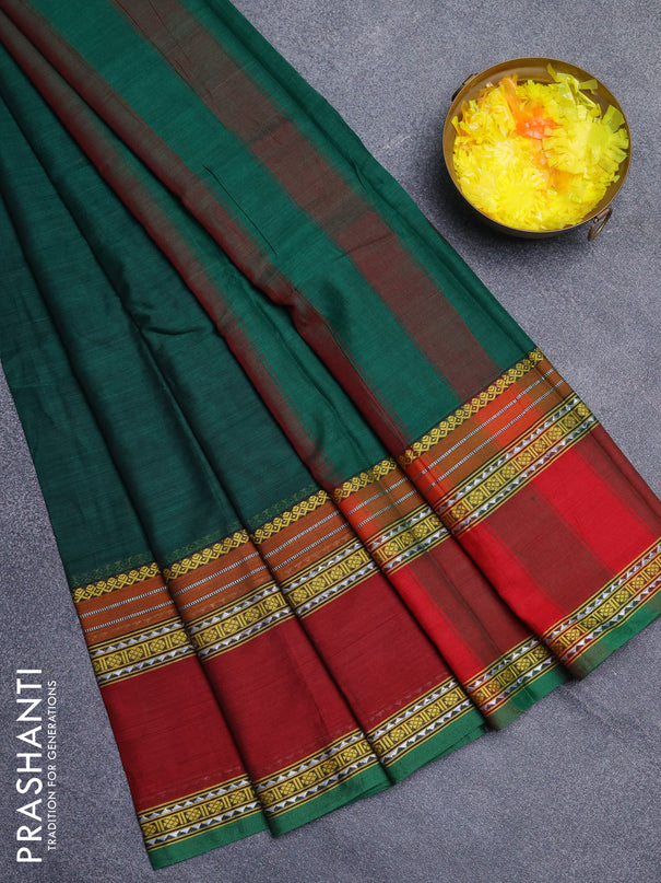 Narayanpet cotton saree green and maroon with plain body and rettapet thread woven border