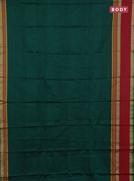 Narayanpet cotton saree green and maroon with plain body and rettapet thread woven border