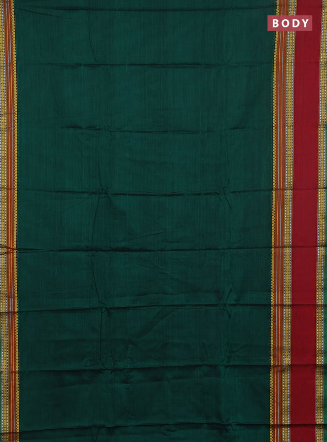 Narayanpet cotton saree green and maroon with plain body and rettapet thread woven border