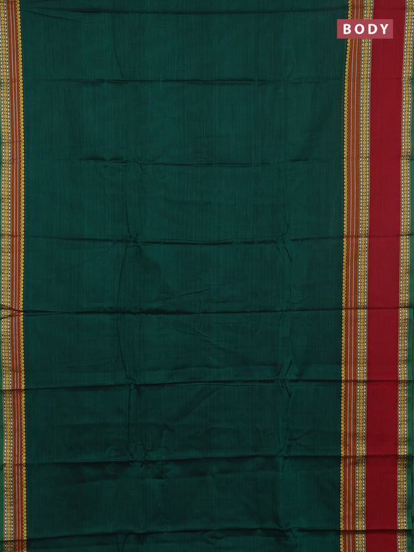 Narayanpet cotton saree green and maroon with plain body and rettapet thread woven border
