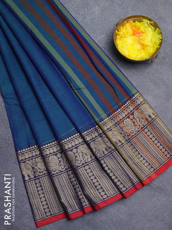 Narayanpet cotton saree dual shade of bluish green and maroon with plain body and long thread woven border