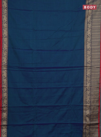 Narayanpet cotton saree dual shade of bluish green and maroon with plain body and long thread woven border