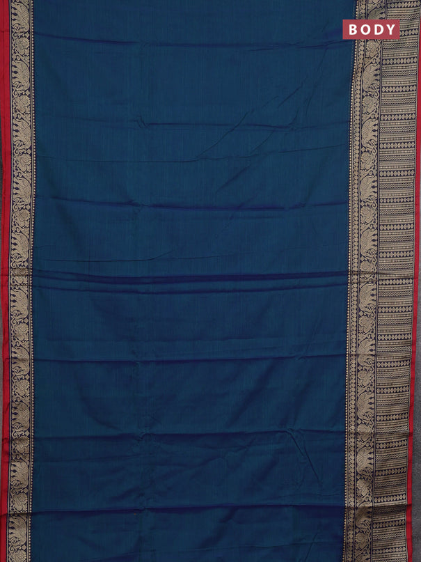 Narayanpet cotton saree dual shade of bluish green and maroon with plain body and long thread woven border