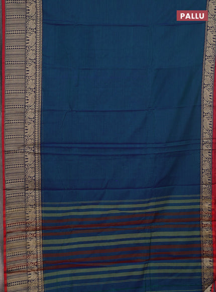 Narayanpet cotton saree dual shade of bluish green and maroon with plain body and long thread woven border