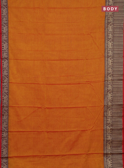 Narayanpet cotton saree mustard yellow and red with plain body and long thread woven border