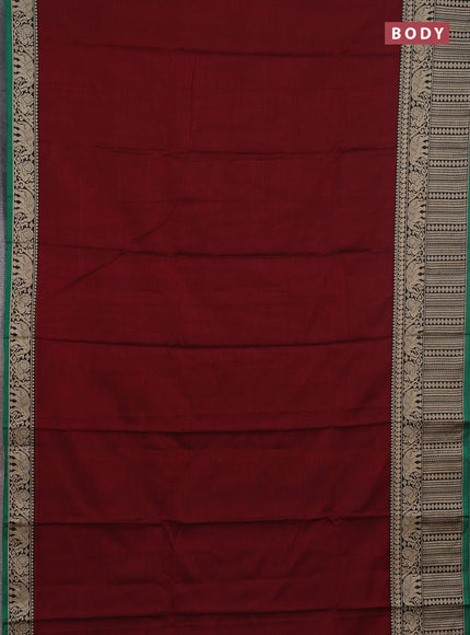 Narayanpet cotton saree deep maroon and green with plain body and long thread woven border