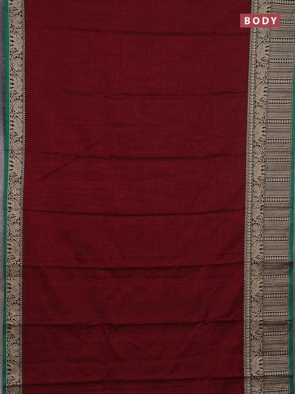 Narayanpet cotton saree deep maroon and green with plain body and long thread woven border