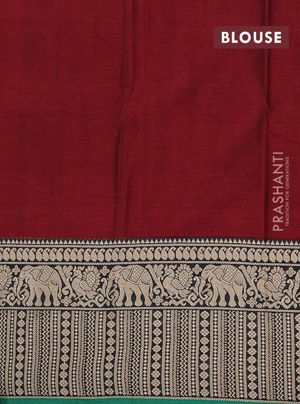 Narayanpet cotton saree deep maroon and green with plain body and long thread woven border