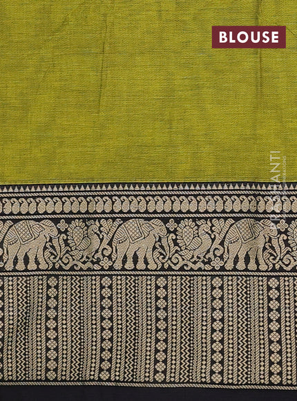 Narayanpet cotton saree light green and black with plain body and long thread woven border