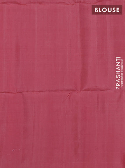 Pure soft silk saree green and mild peach pink with allover checked pattern & zari buttas and piping border