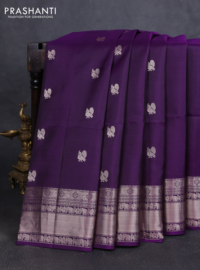 Pure soft silk saree violet with allover zari woven annam buttas and rich zari woven border