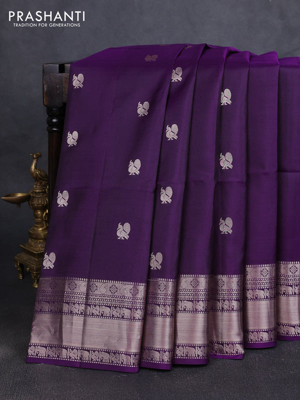 Pure soft silk saree violet with allover zari woven annam buttas and rich zari woven border