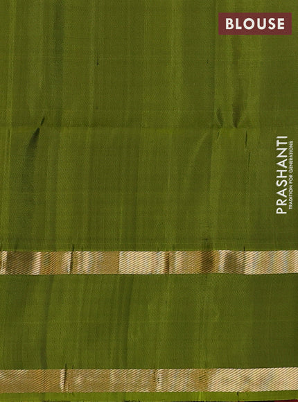 Pure soft silk saree maroon and mehendi green with allover silver & gold zari weaves and rettapet zari woven border