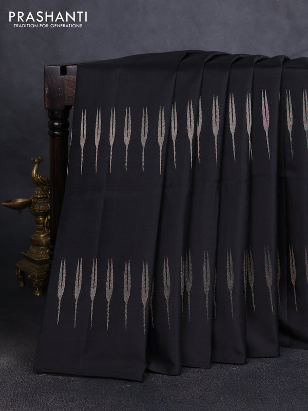 Pure soft silk saree black with zari woven buttas and simple border