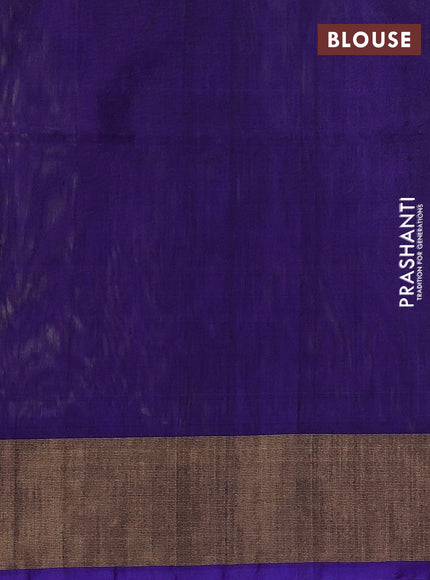 Ikat silk cotton saree cream and violet with allover ikat weaves and zari woven border