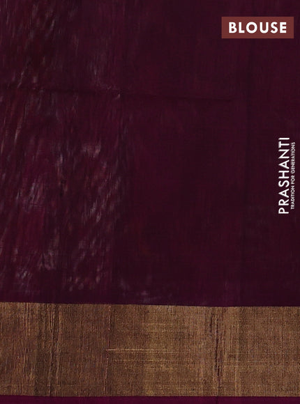Ikat silk cotton saree off white and wine shade with allover ikat weaves and zari woven border
