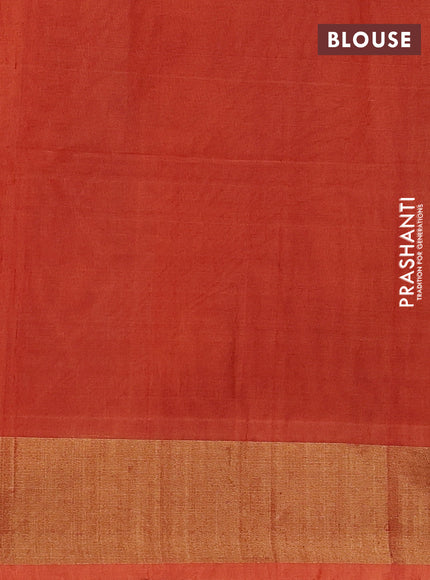 Ikat silk cotton saree navy blue and orange with allover ikat weaves and zari woven border