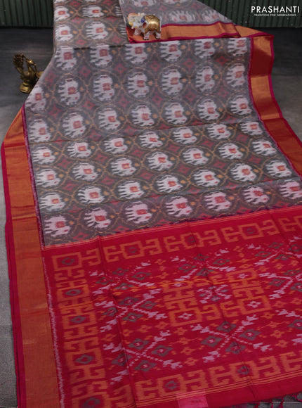 Ikat silk cotton saree grey and pink with allover ikat weaves and zari woven border