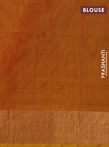 Ikat silk cotton saree navy blue and dark mustard with allover ikat weaves and zari woven border