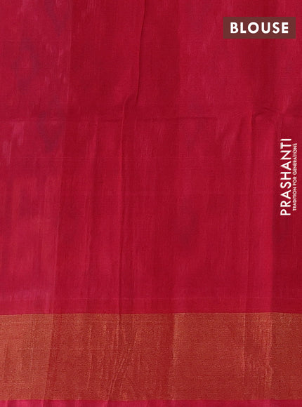 Ikat silk cotton saree deep violet and candy pink with allover ikat weaves and zari woven border