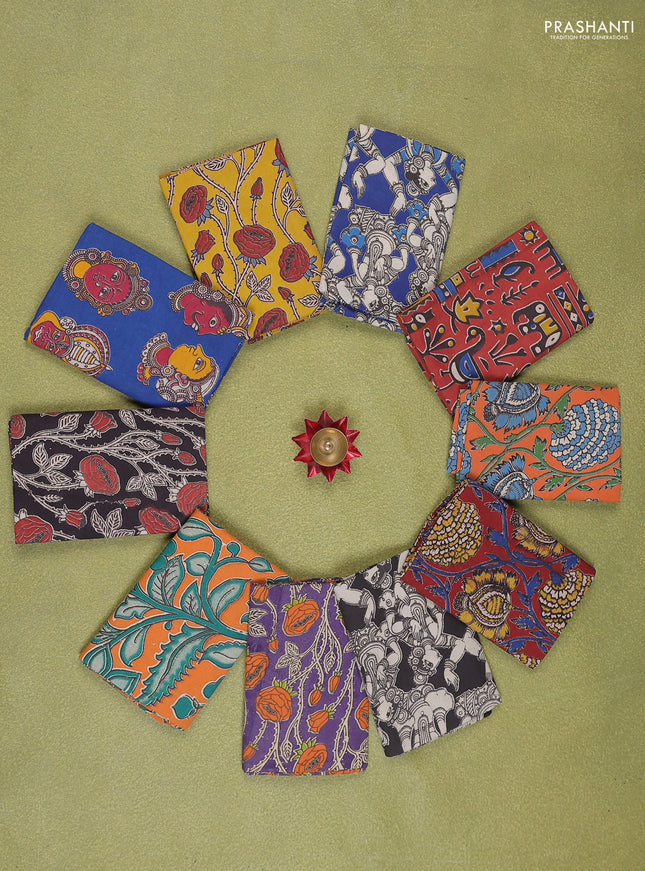 Kalamkari cotton blouse bits multi colour and multi design Pack of 10