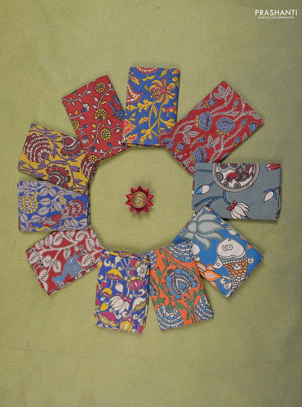 Kalamkari cotton blouse bits multi colour and multi design Pack of 10