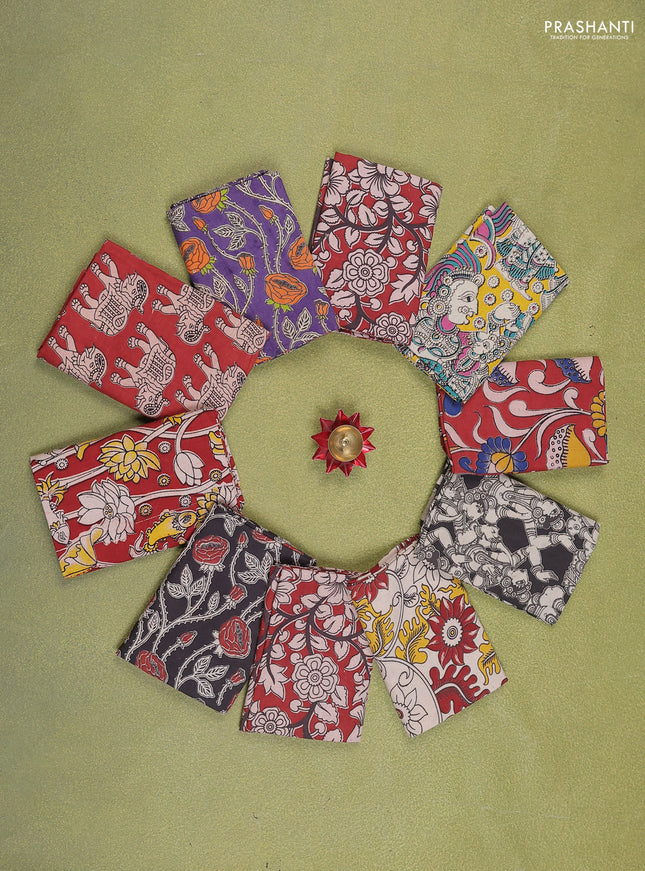 Kalamkari cotton blouse bits multi colour and multi design Pack of 10