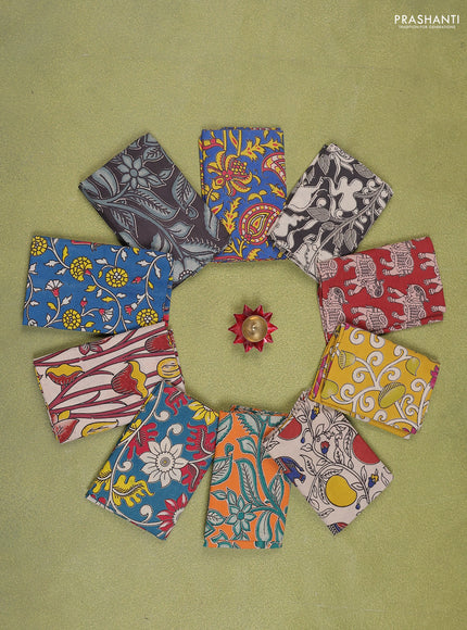 Kalamkari cotton blouse bits multi colour and multi design Pack of 10