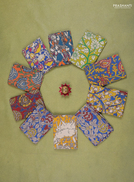 Kalamkari cotton blouse bits multi colour and multi design Pack of 10