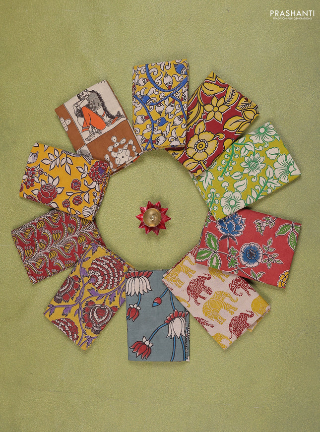 Kalamkari cotton blouse bits multi colour and multi design Pack of 10