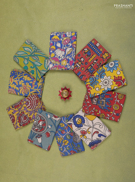 Kalamkari cotton blouse bits multi colour and multi design Pack of 10