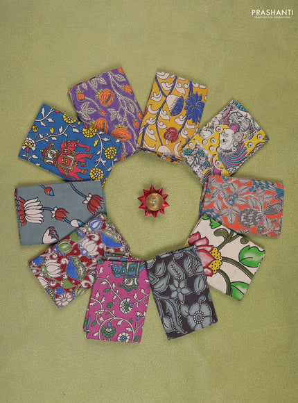 Kalamkari cotton blouse bits multi colour and multi design Pack of 10