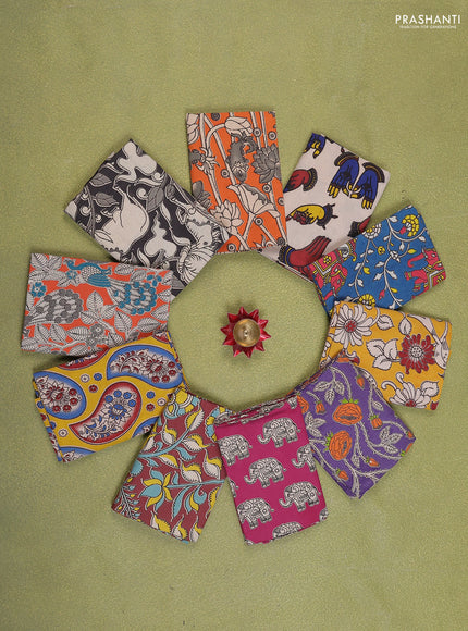 Kalamkari cotton blouse bits multi colour and multi design Pack of 10