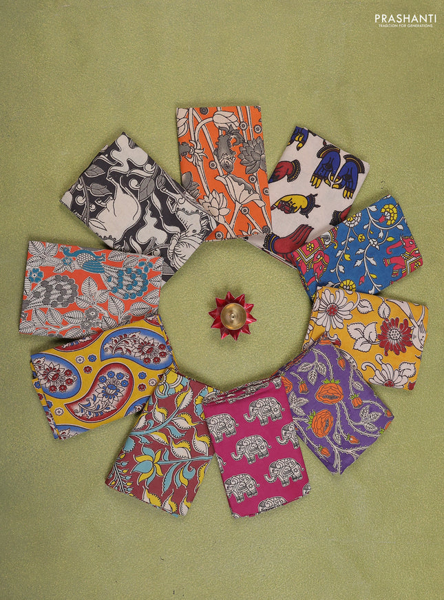 Kalamkari cotton blouse bits multi colour and multi design Pack of 10