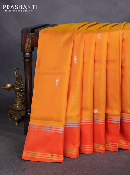 Pure uppada silk saree mustard yellow and orange with allover zari woven buttas and rettapet zari woven border