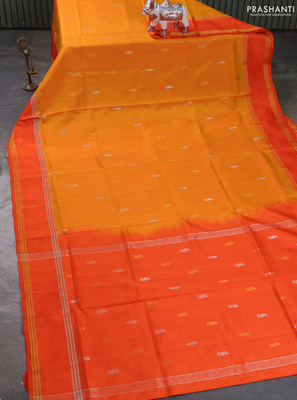 Pure uppada silk saree mustard yellow and orange with allover zari woven buttas and rettapet zari woven border