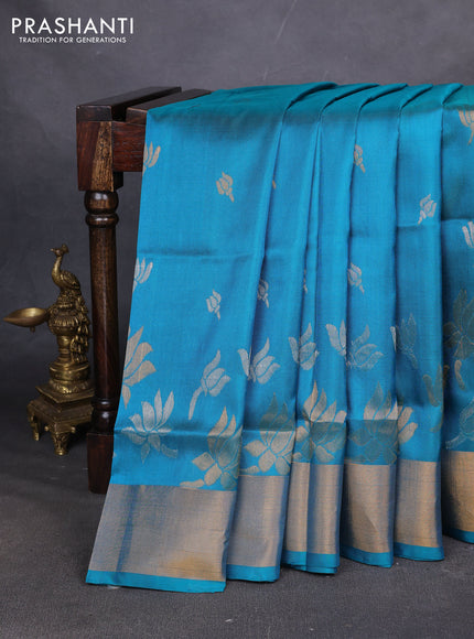 Pure uppada silk saree cs blue with allover silver & zari woven buttas and zari woven border