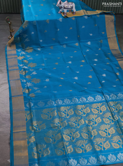 Pure uppada silk saree cs blue with allover silver & zari woven buttas and zari woven border