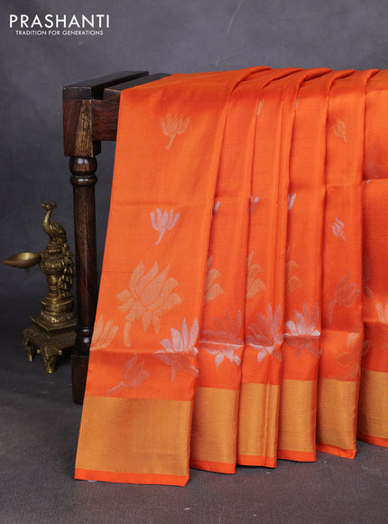 Pure uppada silk saree orange with allover silver & zari woven buttas and zari woven border