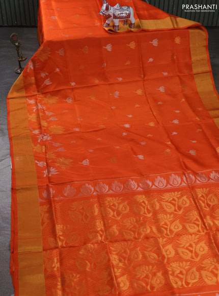 Pure uppada silk saree orange with allover silver & zari woven buttas and zari woven border